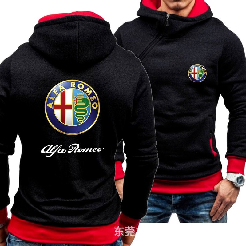 S33edf2cbd1874c319069d7b28b149a63r.jpg Spring Autumn Men's Alfa Romeo Logo Hoodie | Casual Diagonal Zipper Sweatshirt | Harajuku Style Jacket - Image 1