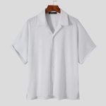 American Style Casual Men's Solid Blouse | Loose Comfortable Pleated Short Sleeve Shirt (S-4XL) - Image 5