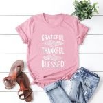 Short Sleeve O-Neck Loose Fit Tee | Grateful Thankful Blessed Feather Print Women’s T-Shirt - Image 8