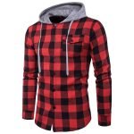 Men's Autumn Casual Plaid Shirts | Long Sleeve & Short Sleeve Hooded Blouses in Blue - Image 2