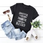 Short Sleeve O-Neck Loose Fit Tee | Grateful Thankful Blessed Feather Print Women’s T-Shirt - Image 7