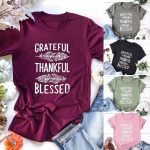 Short Sleeve O-Neck Loose Fit Tee | Grateful Thankful Blessed Feather Print Women’s T-Shirt