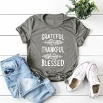 Short Sleeve O-Neck Loose Fit Tee | Grateful Thankful Blessed Feather Print Women’s T-Shirt - Image 2