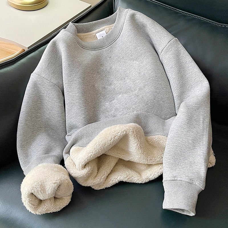 Sacf929c2ec81464680a5e992fcc9b486t.jpg Men's Winter Fleece Thickened Sweatshirt | Loose O-Neck Hoodless Top in Solid Colors - Image 1