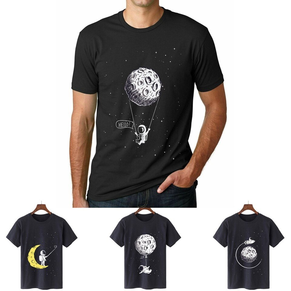Sbf2c20d8f3d4430dbec076d66d021500S.jpg_960x960.jpg Men's Summer Round Neck T-Shirt | Casual Astronaut Print Short Sleeve Tee | Comfortable All-Match Tops - Image 1