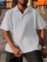 American Style Casual Men's Solid Blouse | Loose Comfortable Pleated Short Sleeve Shirt (S-4XL)