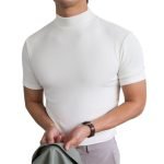Men's Summer Fitness Short Sleeve Tee | Half High Collar Solid Basic T-Shirt - Image 2