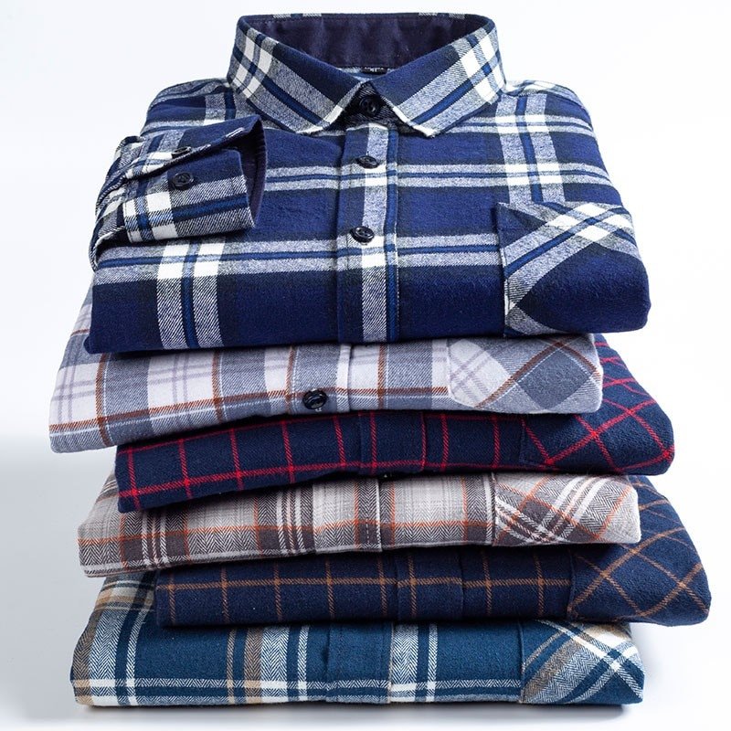 Sf86613bc192448de822b38eb0a948a0dq.jpg Men's Long Sleeve Plaid Shirt | 100% Cotton Regular Fit Casual Shirt for Spring & Autumn (Plus Size Available) - Image 1