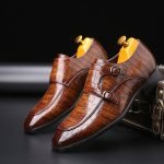 Stylish Men's Business Dress Shoes | Crocodile Grain Leather Buckle Flats