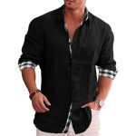Men's Cotton Linen Long-Sleeved Shirt – Stand-Up Collar Solid Color Beach Style - Image 11