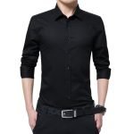 BROWON Men's Long Sleeve Fashion Blouse – Solid Color Business Turn-Neck Plus Size Shirt