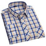 Men's Luxury Plaid Long Sleeve Shirt – 100% Cotton Business Casual Designer Checkered Wear