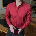 Men's Fashion Cotton Long Sleeve Shirt – Solid Slim Fit Casual Business Dress in White and Black - Image 6