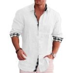Men's Cotton Linen Long-Sleeved Shirt – Stand-Up Collar Solid Color Beach Style - Image 9
