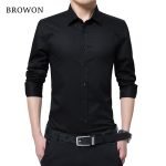 BROWON Men's Long Sleeve Fashion Blouse – Solid Color Business Turn-Neck Plus Size Shirt - Image 9