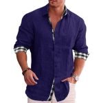 Men's Cotton Linen Long-Sleeved Shirt – Stand-Up Collar Solid Color Beach Style - Image 5