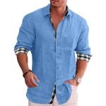 Men's Cotton Linen Long-Sleeved Shirt – Stand-Up Collar Solid Color Beach Style - Image 2