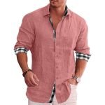Men's Cotton Linen Long-Sleeved Shirt – Stand-Up Collar Solid Color Beach Style - Image 4
