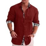 Men's Cotton Linen Long-Sleeved Shirt – Stand-Up Collar Solid Color Beach Style - Image 8