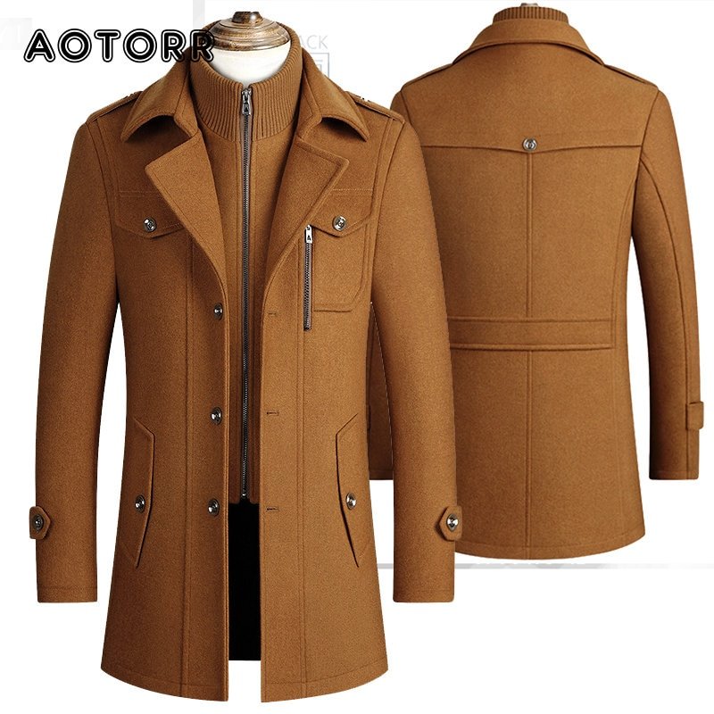 S627a158abc6042ab806f153a6f638148P.jpg Men's Winter Wool Blend Trench Coat | Slim Fit Medium Long Overcoat - Image 1