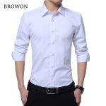 BROWON Men's Long Sleeve Fashion Blouse – Solid Color Business Turn-Neck Plus Size Shirt - Image 4
