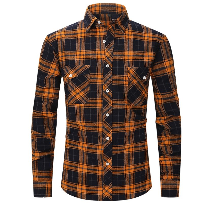 S6ca7741f307f4101bdcaef822ef11bceu.jpg Men's Plaid Flannel Shirt – Long Sleeve Fashion with Double-Pocket England Style - Image 1