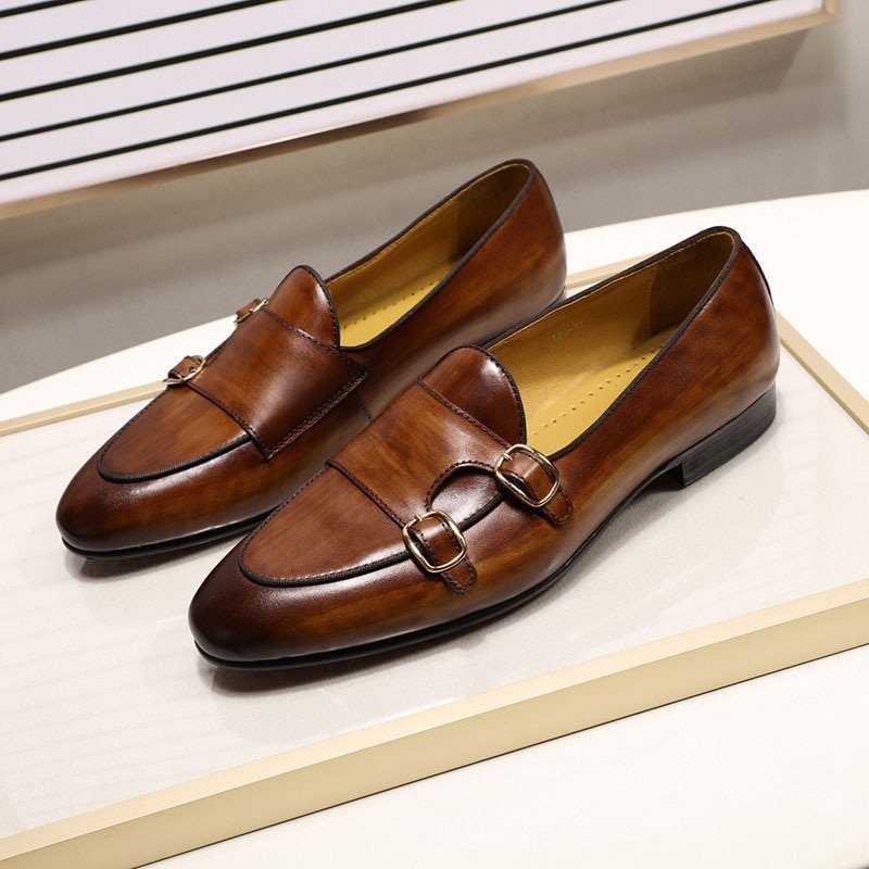 S78d8490afc964a91b6b9c6c91285bc0cp.jpg Hand-Painted Genuine Leather Monk Strap Loafers | Men's Dress Shoes for Weddings & Parties - Image 1