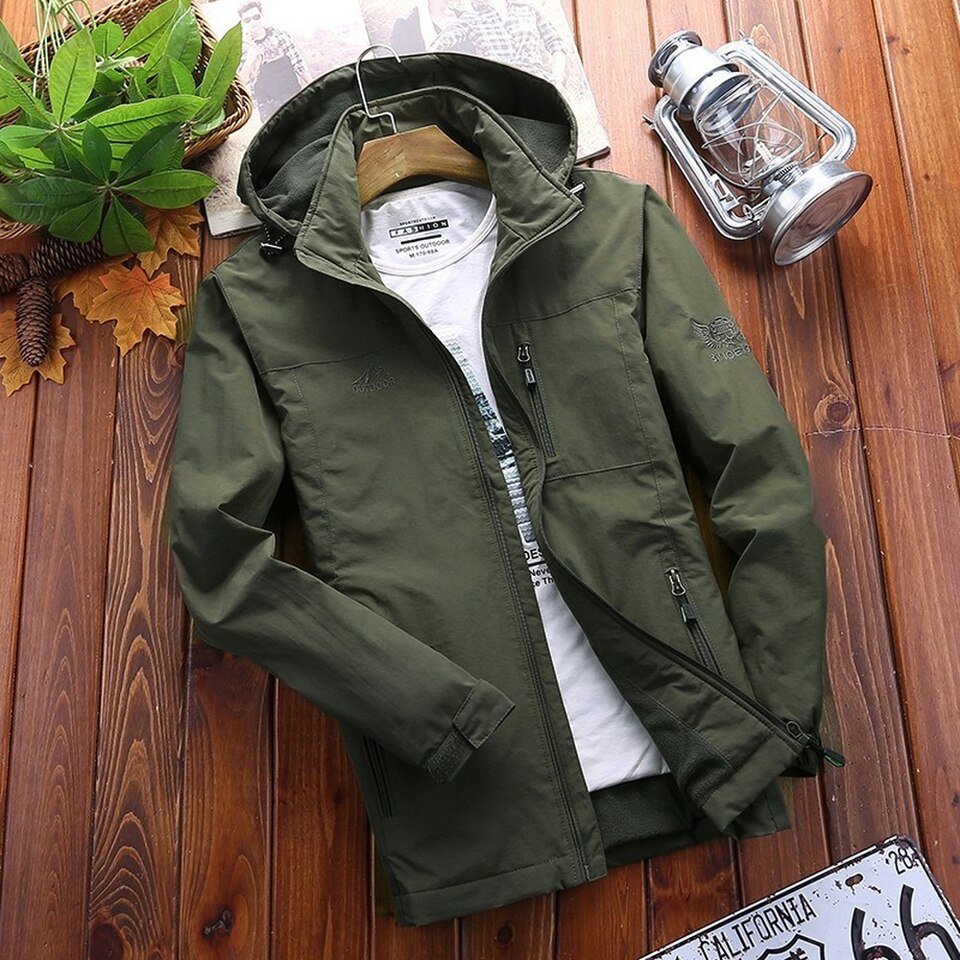 S87933900de1f452db505674604758ff2W.jpg_960x960.jpg Men's Hooded Military Windbreaker | Lightweight Casual Outdoor Jacket - Image 1