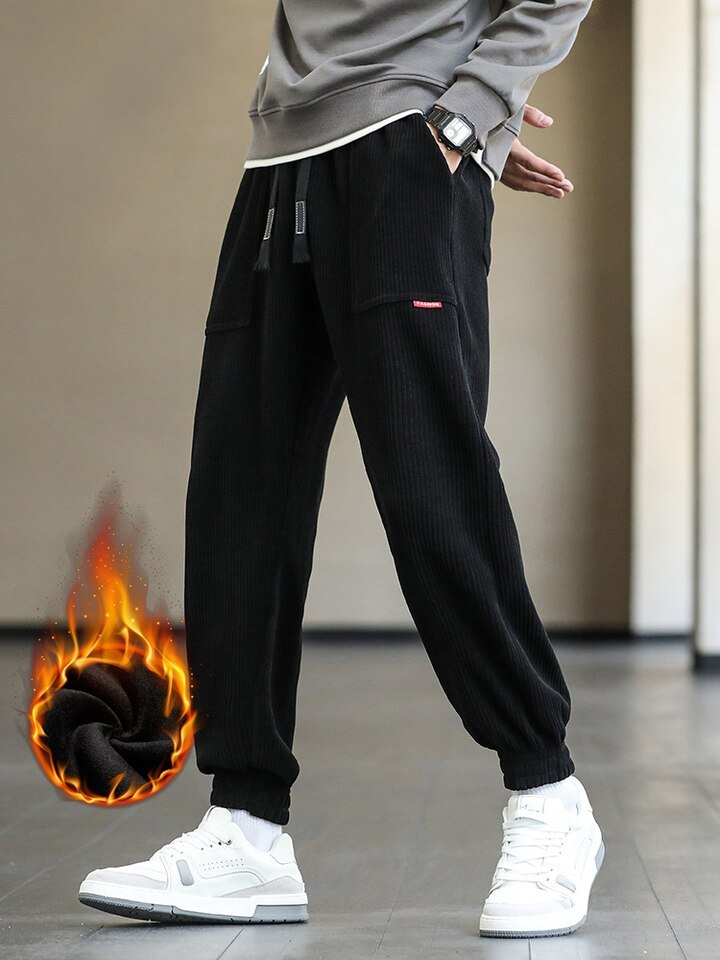 S8ce707ae7ffe4abf999d57870045454e7.jpg_960x960.jpg Men's Winter Fleece Sweatpants – Thick Warm Corduroy Black Joggers, Streetwear Harem Pants - Image 1