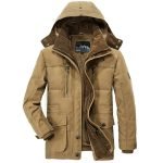 Men's Solid Color Parka | Hooded Thick Fleece Military Coat with Fur Collar - Image 2