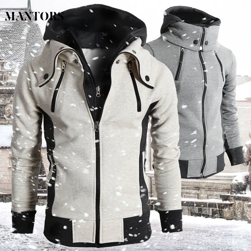 Saee8c3c19a6d45f8ba144b38378cd489l.jpg Men's Zipper Fleece Jacket | Autumn Winter Casual Bomber with Scarf Collar - Image 1