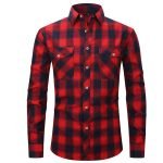 Men's Plaid Flannel Shirt – Long Sleeve Fashion with Double-Pocket England Style - Image 3