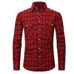 Men's Plaid Flannel Shirt – Long Sleeve Fashion with Double-Pocket England Style - Image 9
