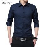 BROWON Men's Long Sleeve Fashion Blouse – Solid Color Business Turn-Neck Plus Size Shirt - Image 10