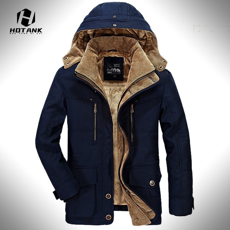 Sc2568e45a97b4068909b9d5bfac6e0b5o.jpg Men's Solid Color Parka | Hooded Thick Fleece Military Coat with Fur Collar - Image 1