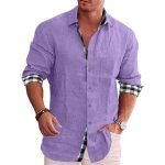 Men's Cotton Linen Long-Sleeved Shirt – Stand-Up Collar Solid Color Beach Style - Image 6