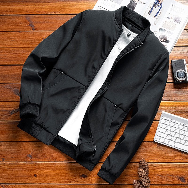 Sd83a900f81b4487fb6de66f7e8ad5f129.jpg Men's Casual Bomber Jacket | High-Quality Solid Fashion Windbreaker - Image 1