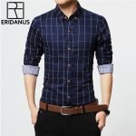 ERIDANUS Men's Plaid Cotton Dress Shirt – High-Quality Slim Fit Long Sleeve Business Casual Shirt