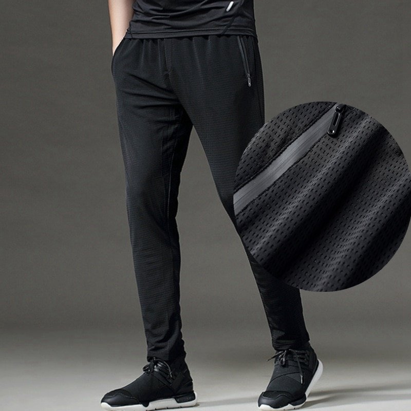Se36a93d9a1fa46e483b63032c96c043en.jpg Men's High-Quality Mesh Fitness Sports Pants – Elastic Breathable Running and Training Trousers - Image 1