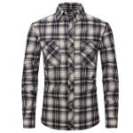 Men's Plaid Flannel Shirt – Long Sleeve Fashion with Double-Pocket England Style - Image 8