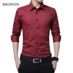 BROWON Men's Long Sleeve Fashion Blouse – Solid Color Business Turn-Neck Plus Size Shirt - Image 7