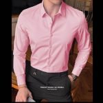 Men's Fashion Cotton Long Sleeve Shirt – Solid Slim Fit Casual Business Dress in White and Black - Image 8