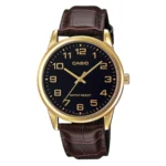 Men’s Leather Band Watch | Gold-Tone Stainless Steel Case, Quartz Movement, 50m Water Resistance