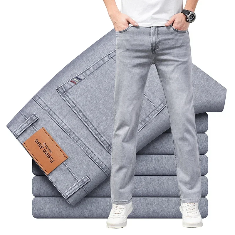 Jeans Men's Summer Lightweight Straight Fit Cotton Stretch Jeans - Image 1