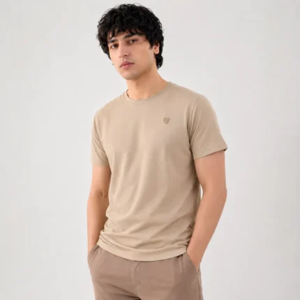 Man wearing premium slim fit crew neck casual t-shirt