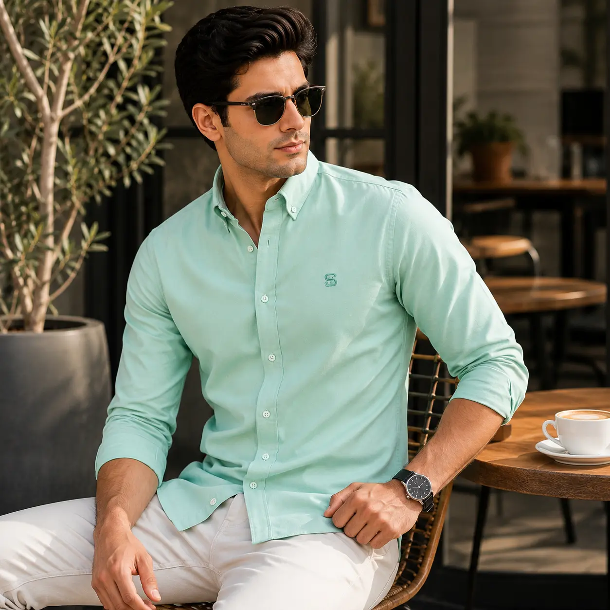 Pista Oxford Casual Shirt Men wearing premium pista Oxford casual slim fit shirt