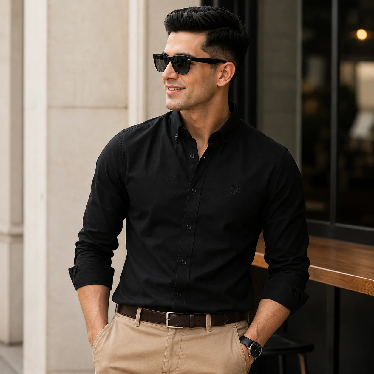 black-oxford-shirt-men-front-view Premium Black Oxford Shirt for Men Slim Fit Casual Business Wear