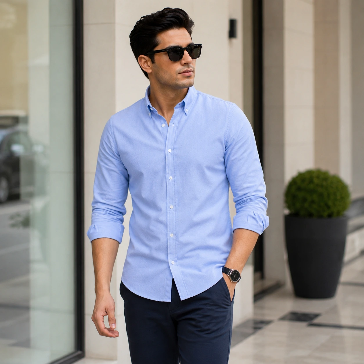 mens-light-blue-oxford-shirt-fabric Men light blue oxford casual shirt slim fit by Subhanallah Shopping